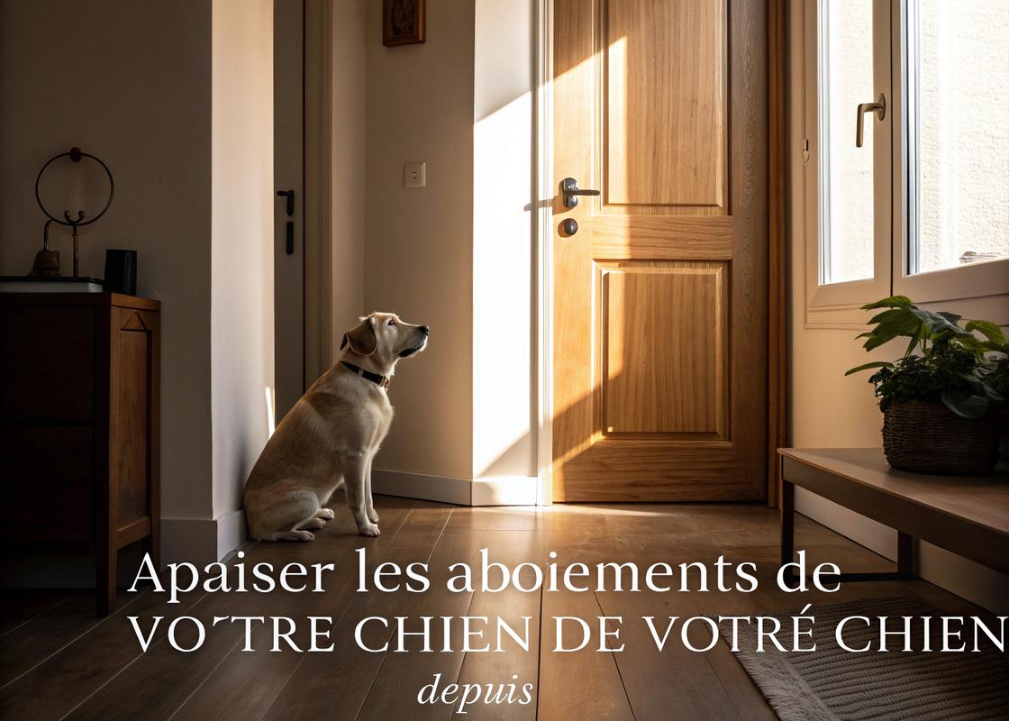 Chien surpris dans un salon cosy avec éclairages néon cyberpunk, réagissant à une sonnette lumineuse centrale.